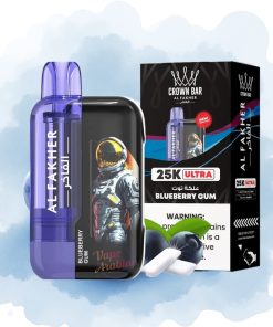 Al Fakher Crown Bar Ultra 25K Blåbærtuggummi Med LED-skjerm